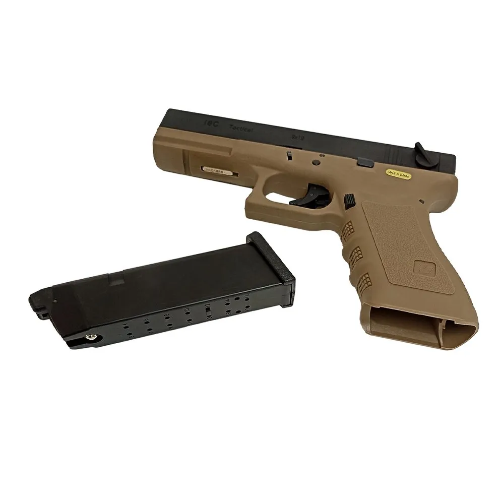 Пистолет газовый WE Glock 18C Gen.3, авто, тан