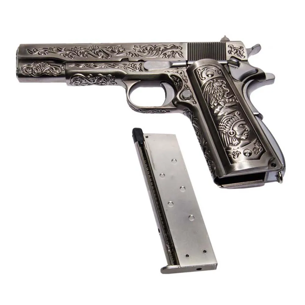 Пистолет газовый WE Colt 1911, хром, гравировка