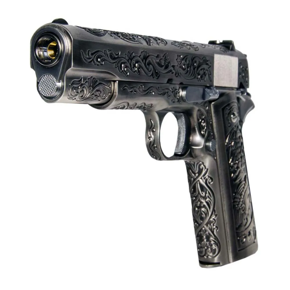 Пистолет газовый WE Colt 1911, хром, гравировка