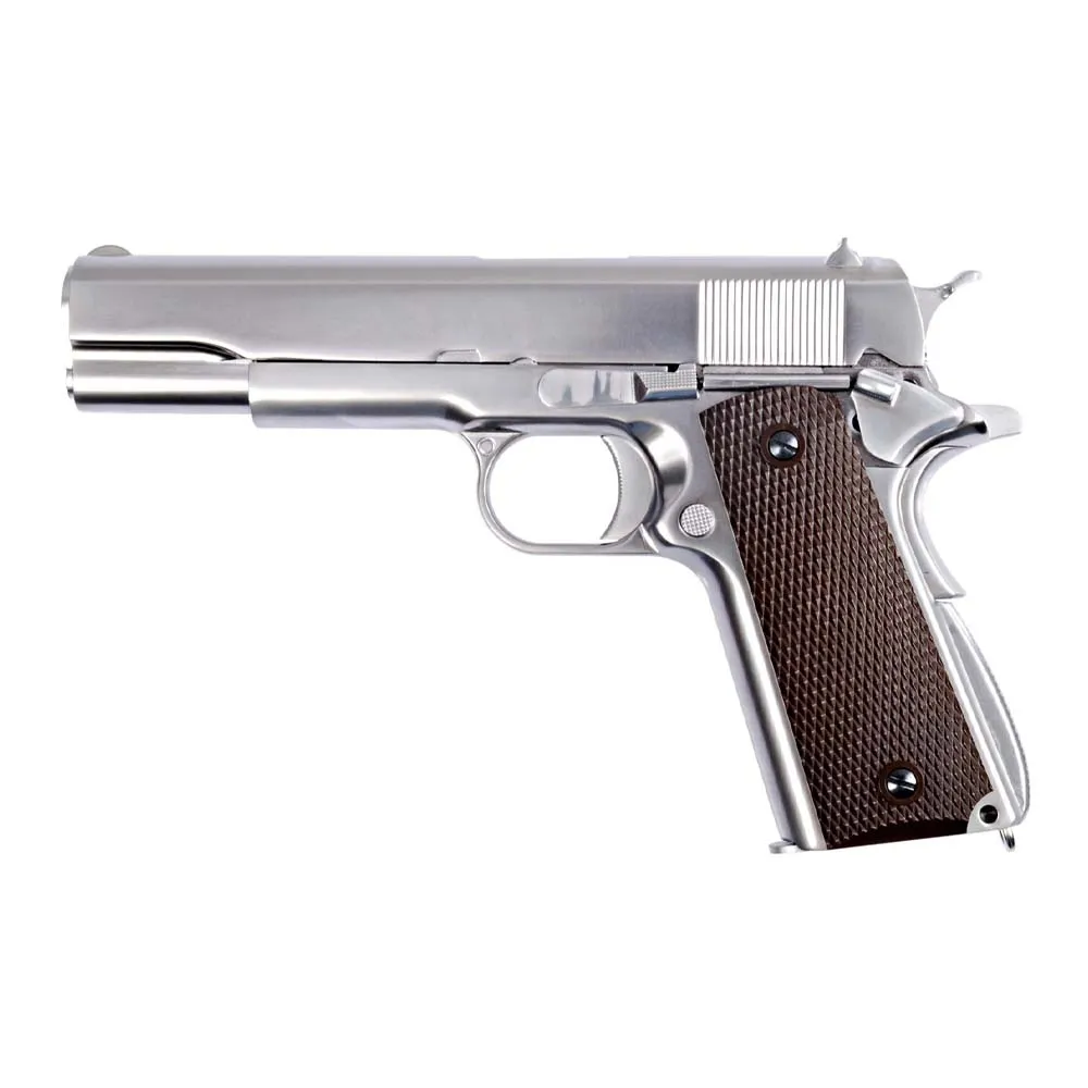 Пистолет газовый WE Colt 1911, хром/коричн.накладки
