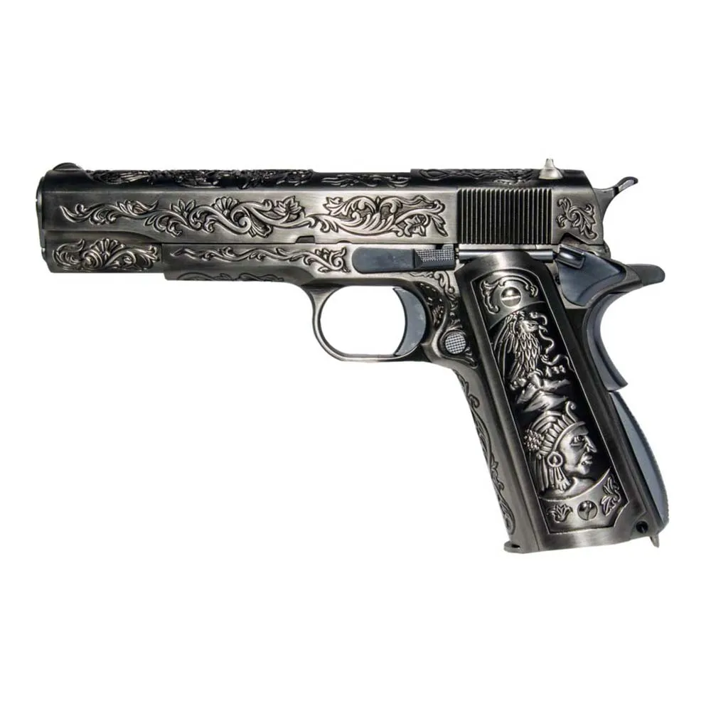 Пистолет газовый WE Colt 1911, хром, гравировка