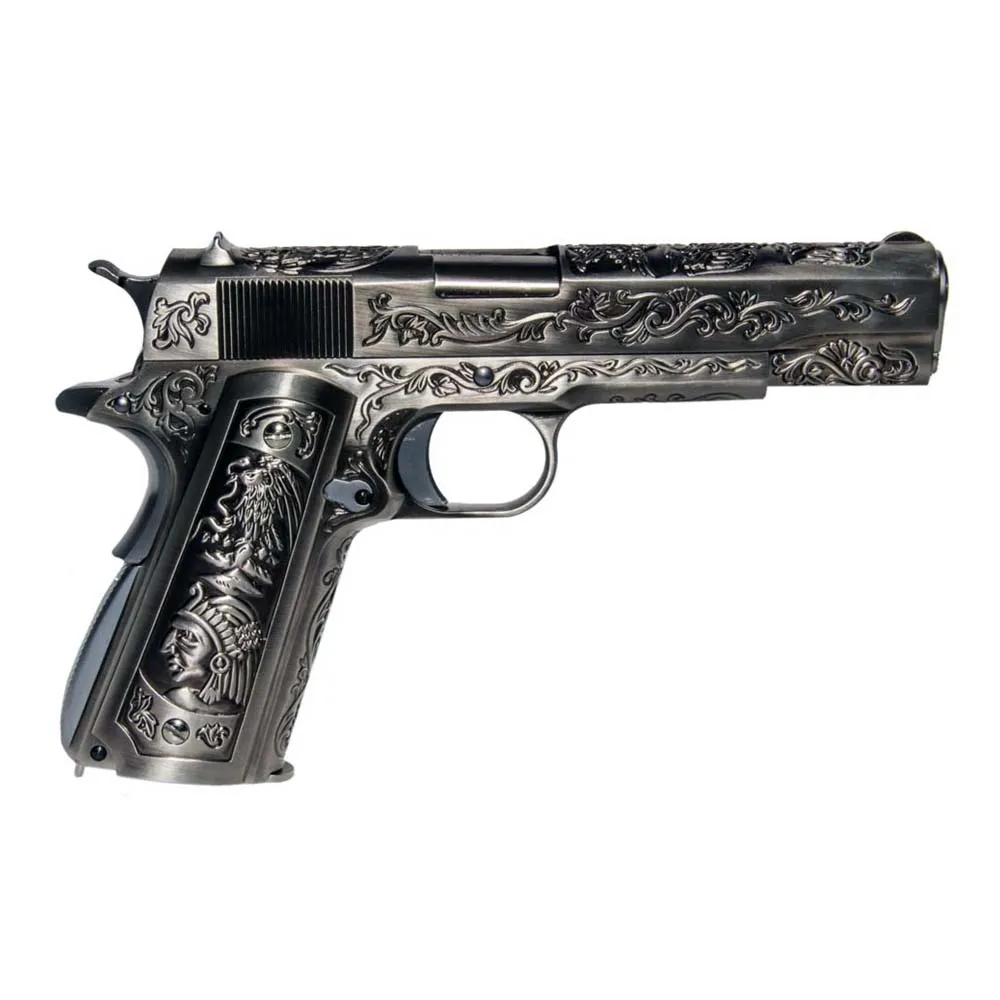 Пистолет газовый WE Colt 1911, хром, гравировка